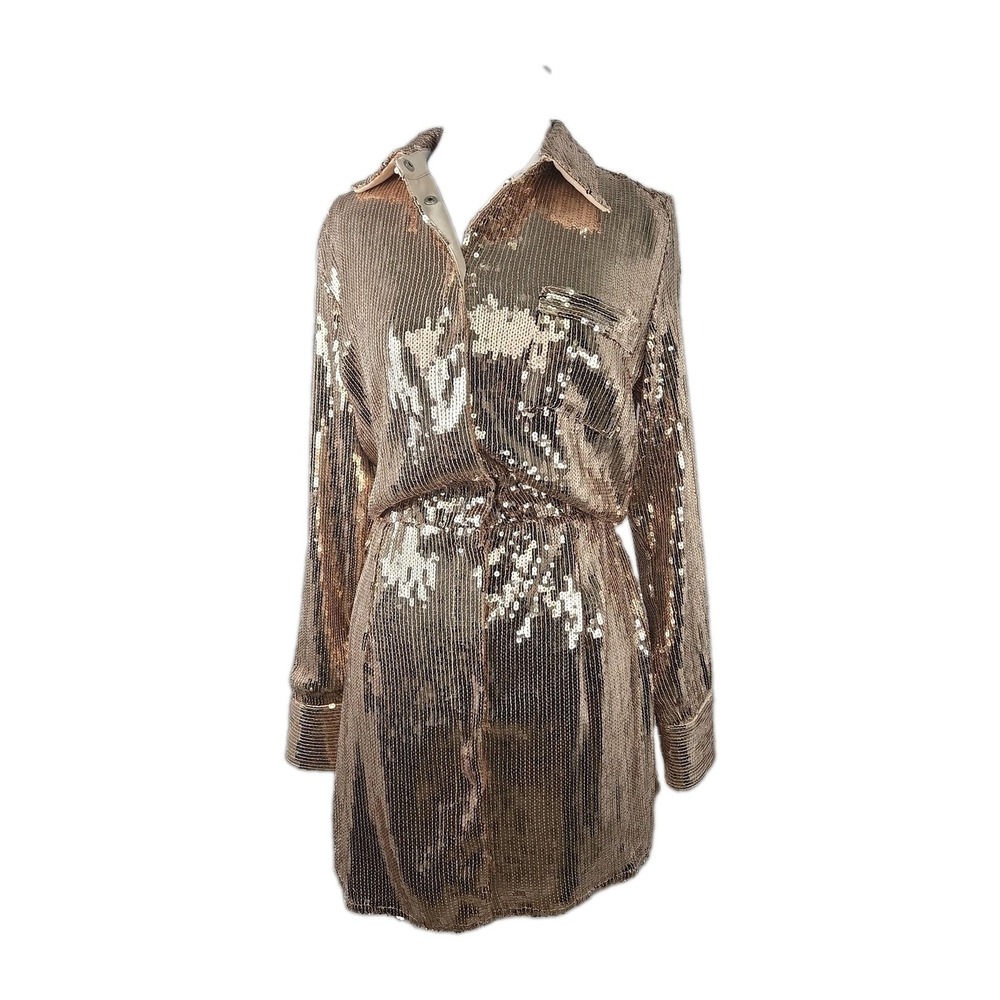 ee:some Rose Gold Sequin Dress Jacket Size Large W/ Snap Front Lined